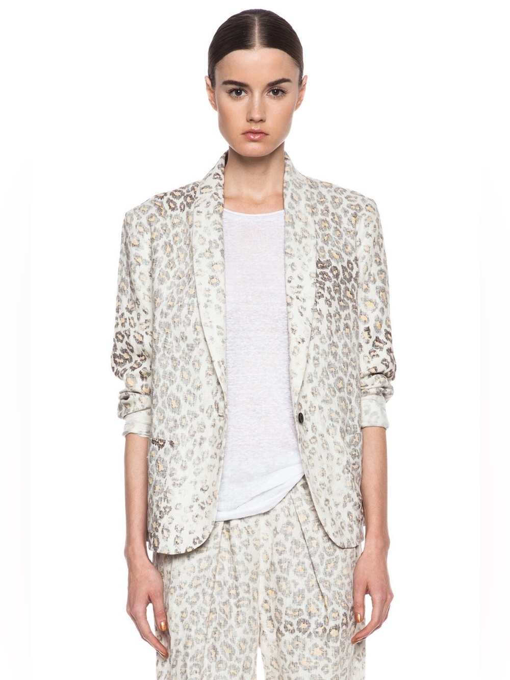 RAQUEL ALLEGRA Linen Leopard-Print Blazer Jacket Size 6/8